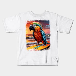 Parrot Surfing Cute Colorful Comic Illustration Kids T-Shirt